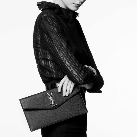 NEW! YSL Saint Laurent UPTOWN POUCH GRAIN DE POUDRE EMBOSSED LEATHER MSRP $725! - Picture 5 of 17